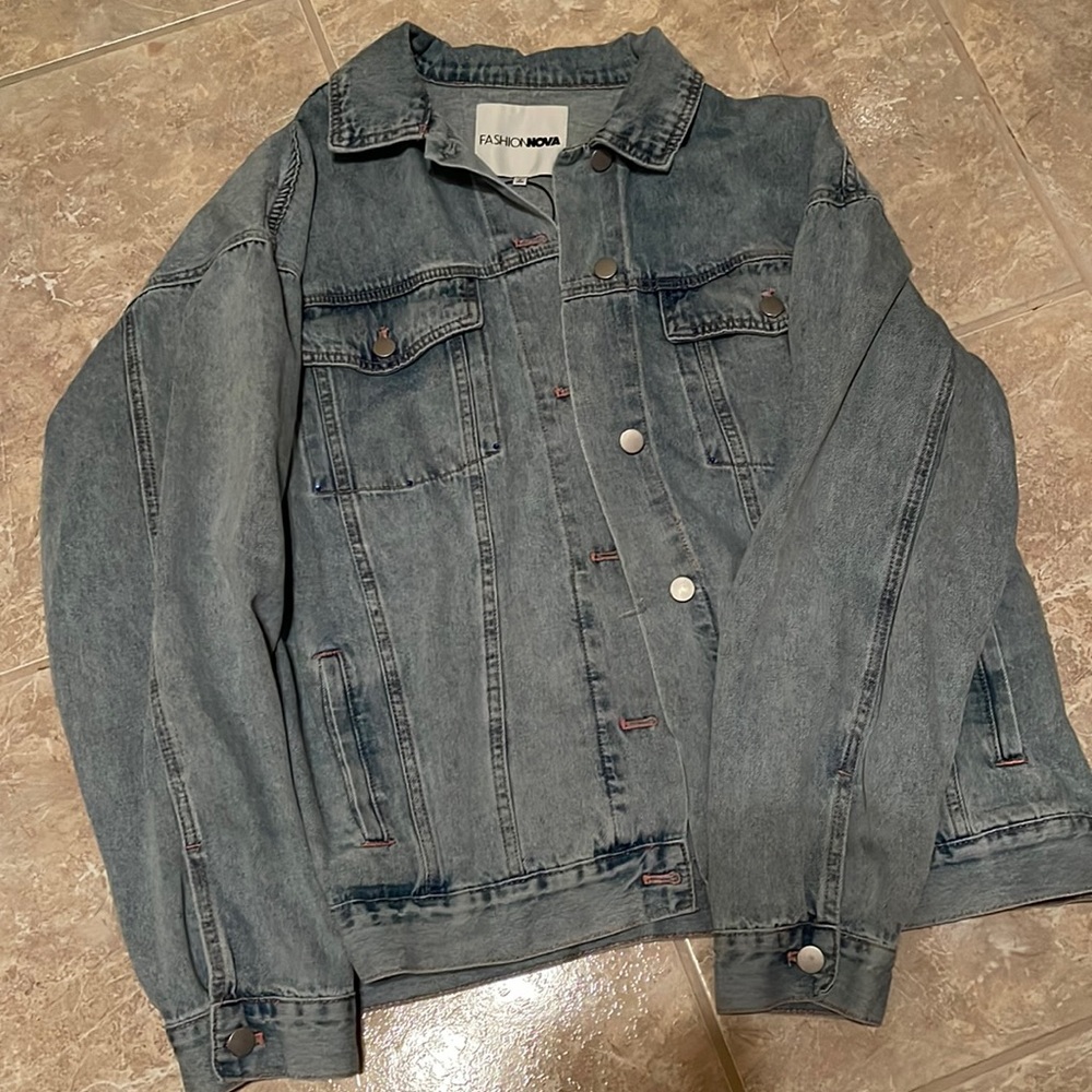 DENIM JACKET (FASHION NOVA); SIZE M; CUSTOMIZED BY SELLER INSPIRED BY T SWIFT